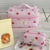 Quilted Strawberry Portable Make Up Bags Zipper Closure Skincare Brush Organizer Pouches Cosmetic Pouch for Women and Girls