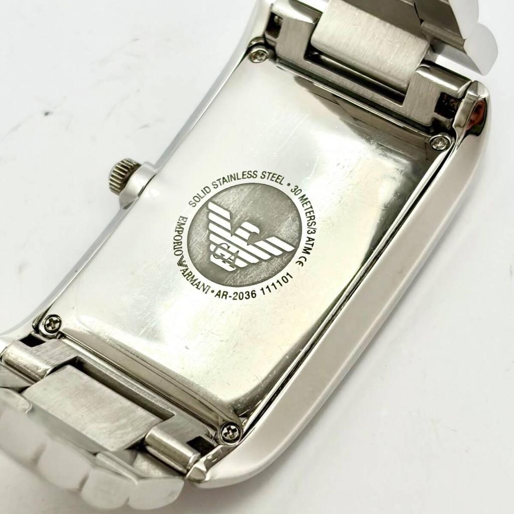 Used EMPORIO ARMANI Men's Watch Silver Rectangular AR-2036 111101 Genuine Belt