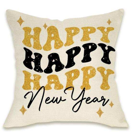 Szczęśliwego Nowego Roku Poszewka na Poduszkę Fajerwerki Szampan Zegar Seria Sofa Dekoracja Sypialni Lniana Poszewka na Poduszkę