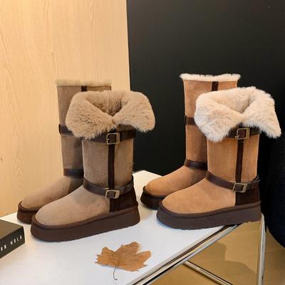 Farblich passende lange Schaft Schneeschuhe Damen Winter rutschfest zwei Trageweisen hohe Stiefel Samt Thermo Baumwollschuhe