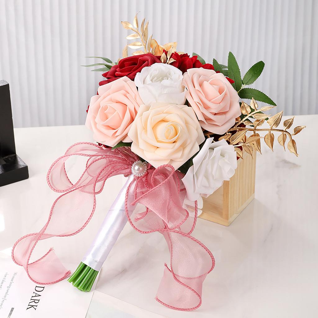 Handmade Wedding Rose Bouquet Bride Bridesmaid Holding Flowers for Festivals Decoration Green