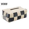 Artificial Leather Tissue Box Checkered Box, with Flip-Open Top, PU Holder, Stain-proof Holder Stain-Proof Facial Dispenser, for Bathroom Car