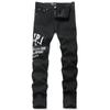 2025 Ny High Street AMIRI Stil Slim Fit Svart Broderi Smalfot Herre Denim Bukser Menn