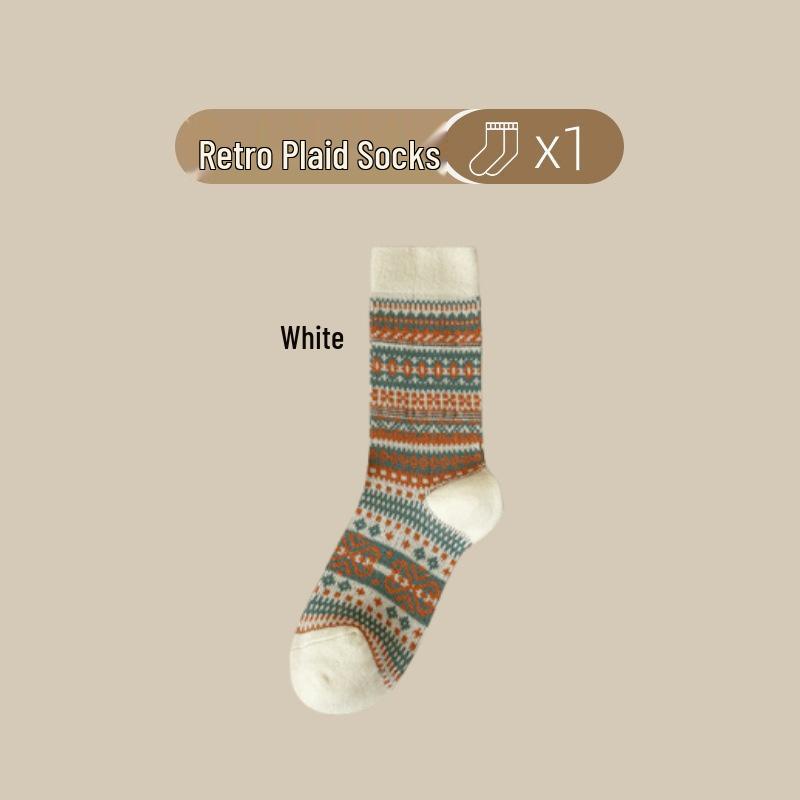 

Retro Ethnic Style Combed Cotton Women s Mid-Calf Socks - Trendy Autumn/Winter Double-Needle Design One Size