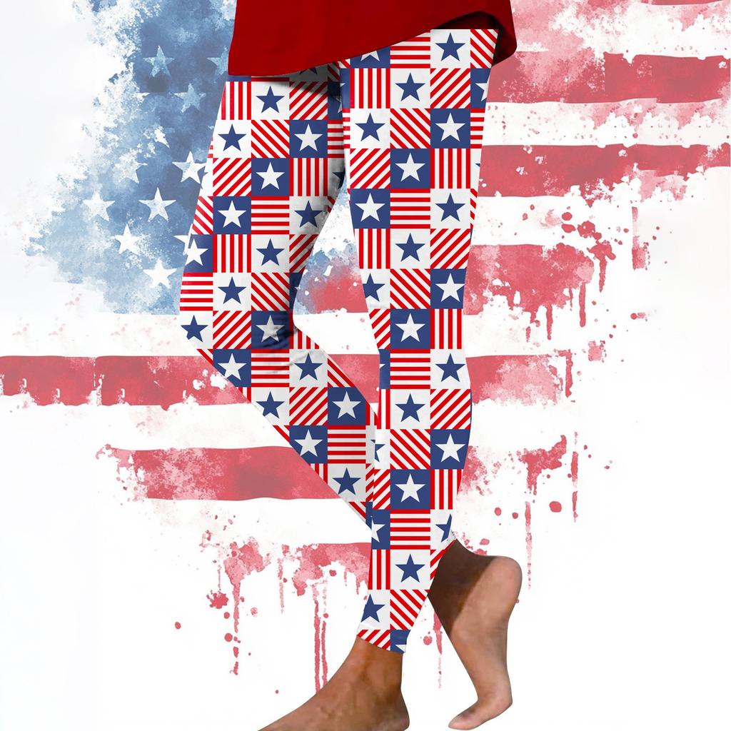 Women's Casual Fashion Outdoor Independence Day Printed Slim Elastic Yoga Pants Cropped Pants