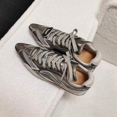 High Quality Pointed Toe Women's Sneakers Fashion Silver Splicing Casual Shoes Designer Soft Sole Shock Absorption Platform Shoe