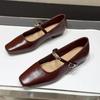 Fashion 2025 New Mary Jane Shoes Female High Quality Leather Buckle Ballet Shoes for Women Square Toe Flat Cowhide Ladies Single Shoes