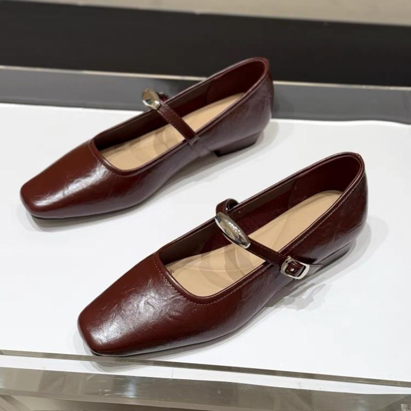 Fashion 2025 New Mary Jane Shoes Female High Quality Leather Buckle Ballet Shoes for Women Square Toe Flat Cowhide Ladies Single Shoes