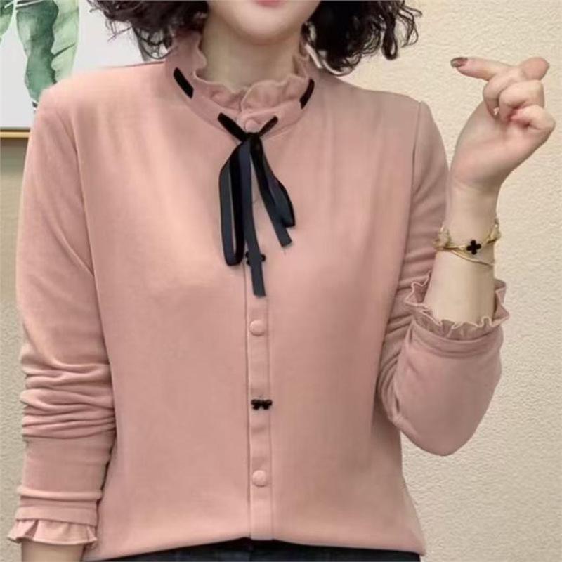 Korean Ruffle Lace-Up Bowknot Fashion Shirt 2026