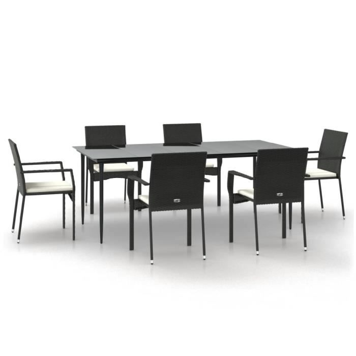 VidaXL Garden Dining Set and Cushions 7pcs Black Wicker 3185123