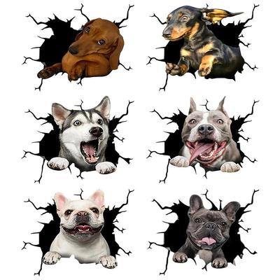 6pcs Dog Crack Car Stickers Realistic Pet Decals for Glass Windows