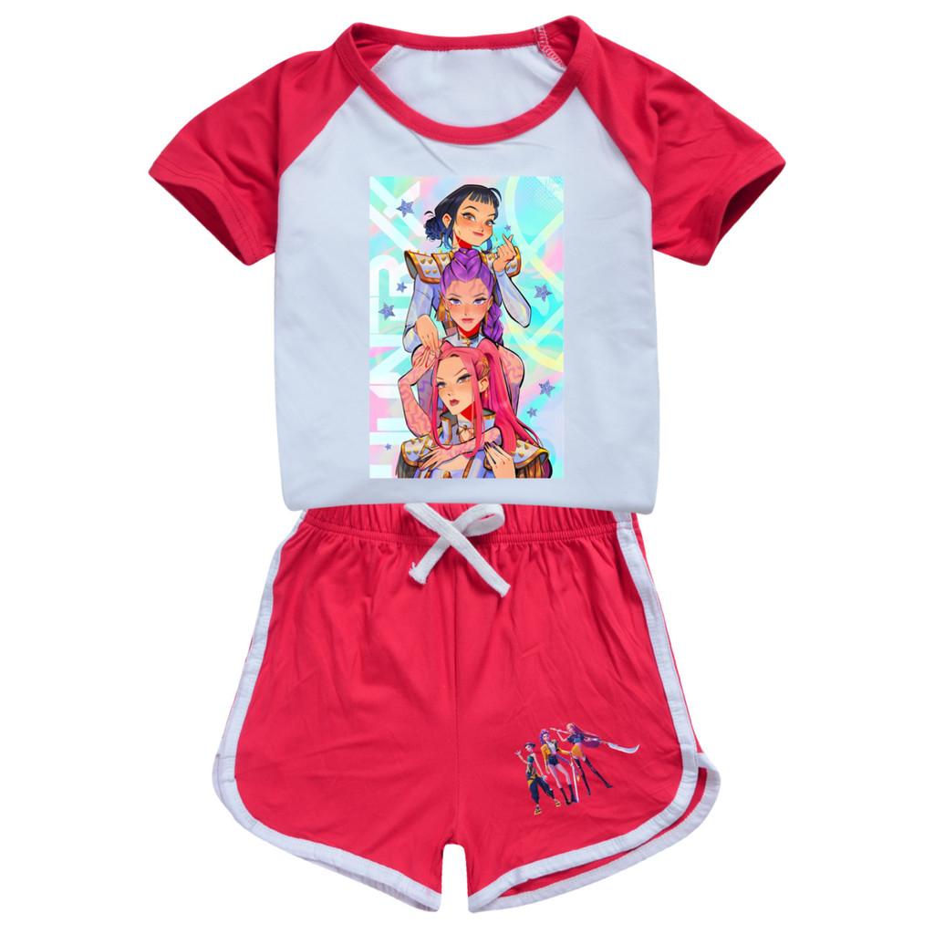 4901 Kids Girls POP Rumi Zoey Mira Print T-shirt Shorts Sport Tracksuit Clothes Set