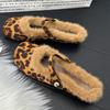 Fur Leopard Women Ballet Flats Shoes Suede Elegant Loafers Shoes Woman 2025 Trend Winter Sexy Mary Jane Shoes Shallow Sandals