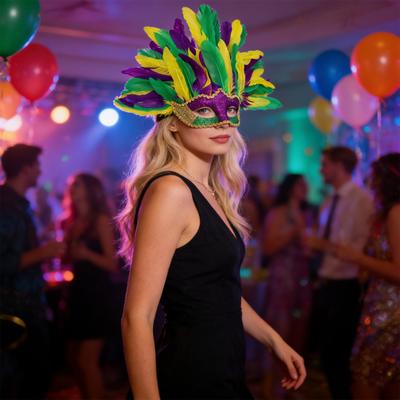 Mardi Gras Maske Bunte Feder Maskerade Maske für Frauen Venezianisches Karnevalskostüm für Abschlussball Halloween Party Cosplay