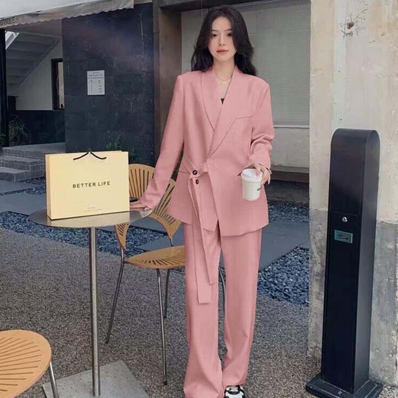 Women's Spring & Autumn Loose Fit Blazer and Wide-Leg Pants Set