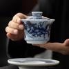 Gaiwan mit blauem und weißem Drachen und Metalleinlage, einzelnes Kungfu-Teeservice aus Keramik, Schüssel zur Teezubereitung, Teeterrine