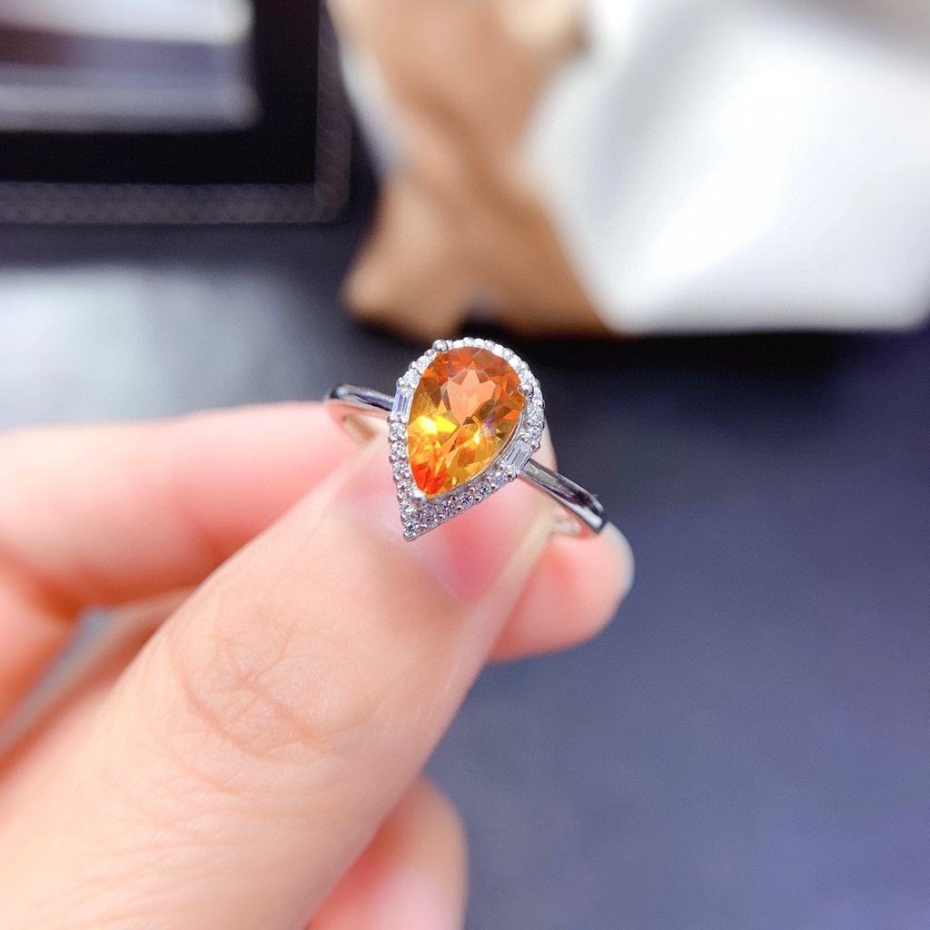 Imitation Natürlicher Schweizer Blautopas Set, Ring Anhänger, Ohrringe, Wassertropfen Stil, Glücklicher Citrin Halskette Für Damen