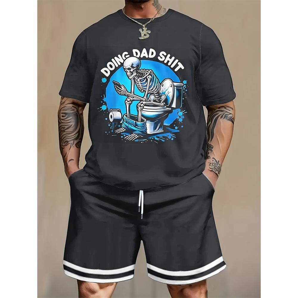 Summer Men's T-shirt and Shorts 2 Piece Set Hip Hop Print Round Neck T Shirt Casual Fashion Style Breathable Short Sleeve Shorts