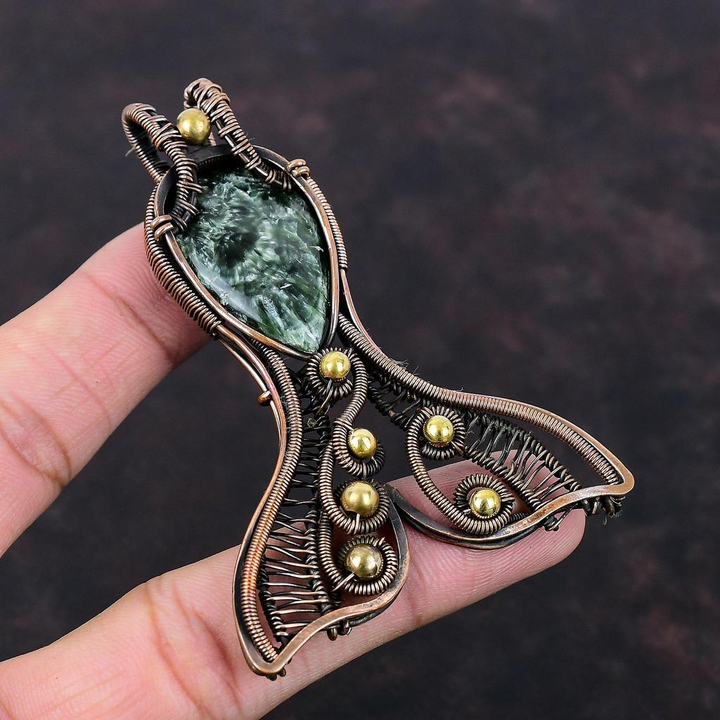 Seraphinite Pendant Copper Wire Wrapped Pendant Fish Pendant Seraphinite Gemstone Jewelry Handmade Pendant Copper Jewelry Anniversary Gifts