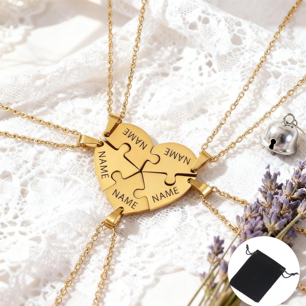 Customized Name Heart shaped Puzzle Necklace Stainless Steel Personalized Love Puzzle Friendship Necklace Family Jewelry Gift