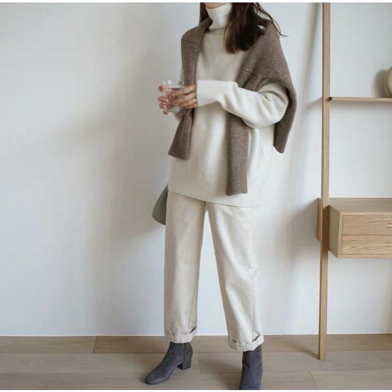 Rollkragenpullover Locker Lässig Damen Dick Warm Strickpullover Einfarbig Basic-Shirt Einfacher Pendelverkehr Herbst und Winter