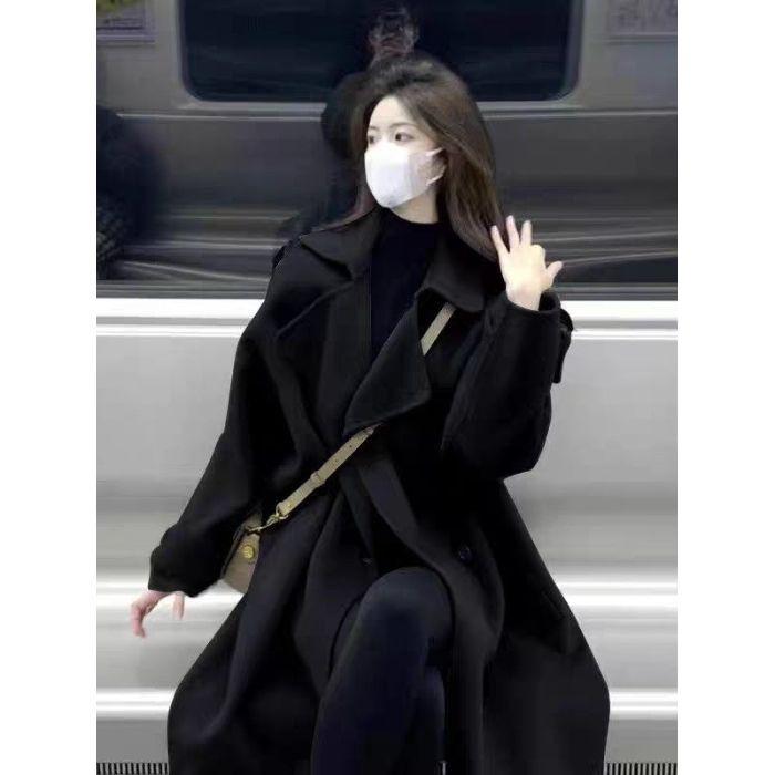 Women's Plus-Size Grey Wool Mid-Length Coat - Autumn Winter Thick Korean Hepburn Style