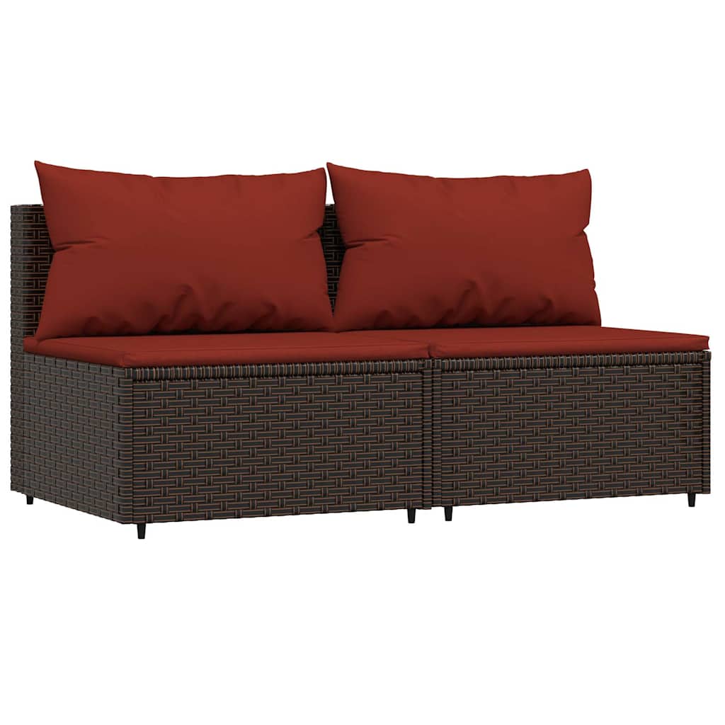 Garden Center Sofa with Cushions 2 pcs Brown Poly Rattan