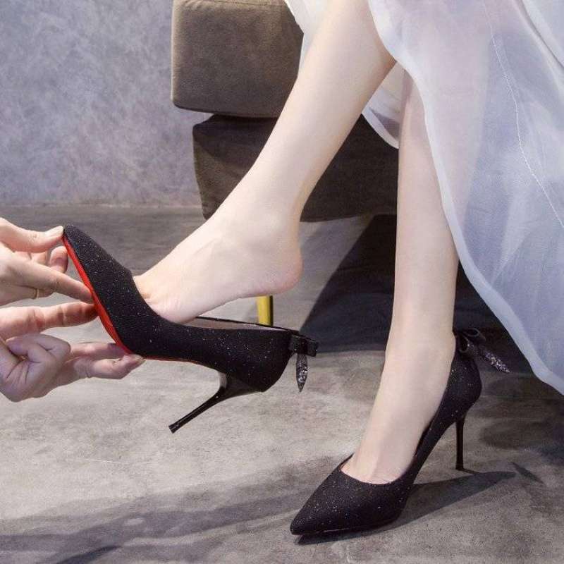 French high heels female stiletto student 18-year-old girl small fresh silver bridesmaid shoes light color wedding shoes wedding photo