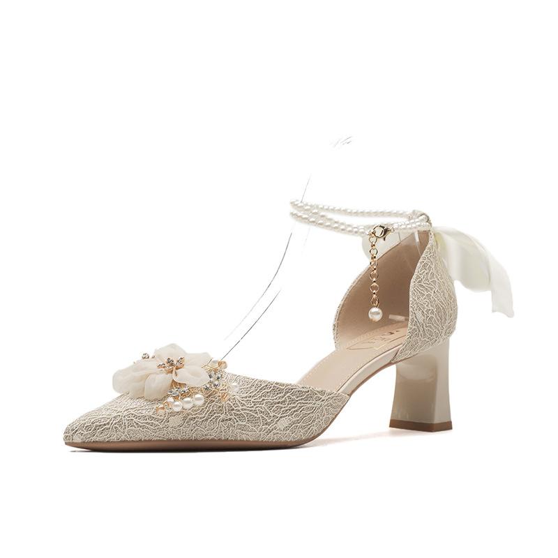 Beautiful Princess Coming-of-age High Heels for Women's New Wedding Thick Heel Wedding Shoes Are Not Tired of Hollow Feet Shoes for Women