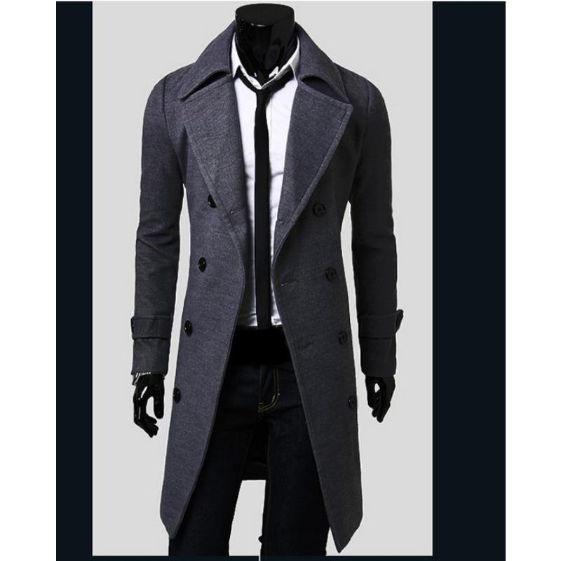 Men's Double-breasted Trench Coat Medium and Long Slim-fitting Casual Coat Jacket