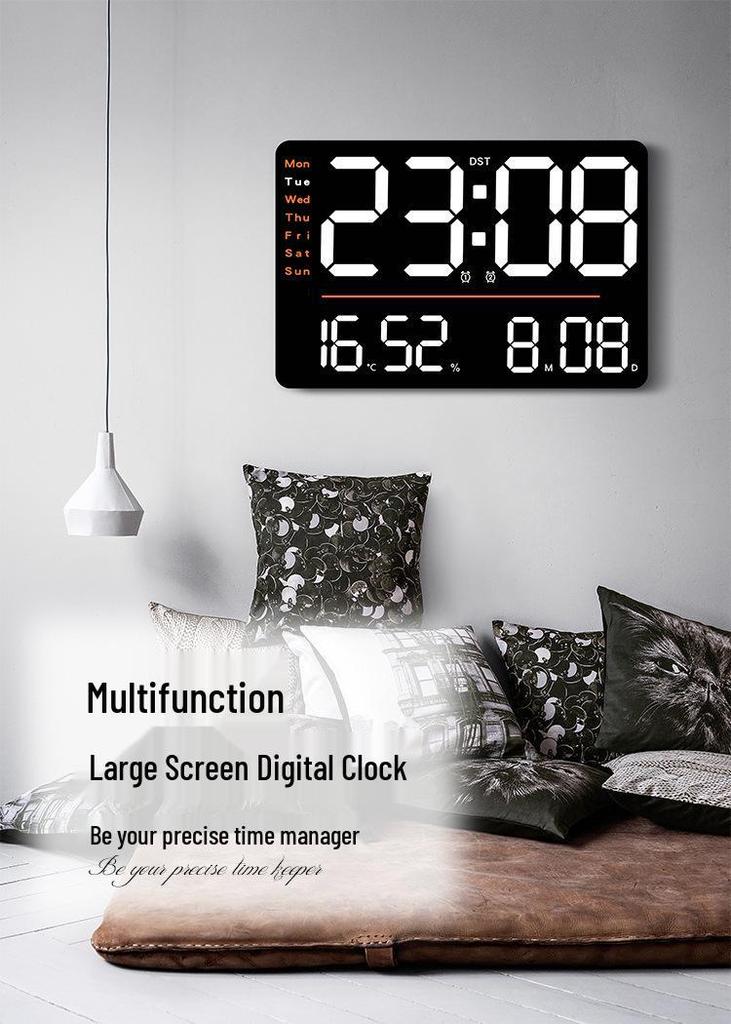 Multi-functional LED Wall Clock with Thermometer & Hygrometer - Large Display for Living Room