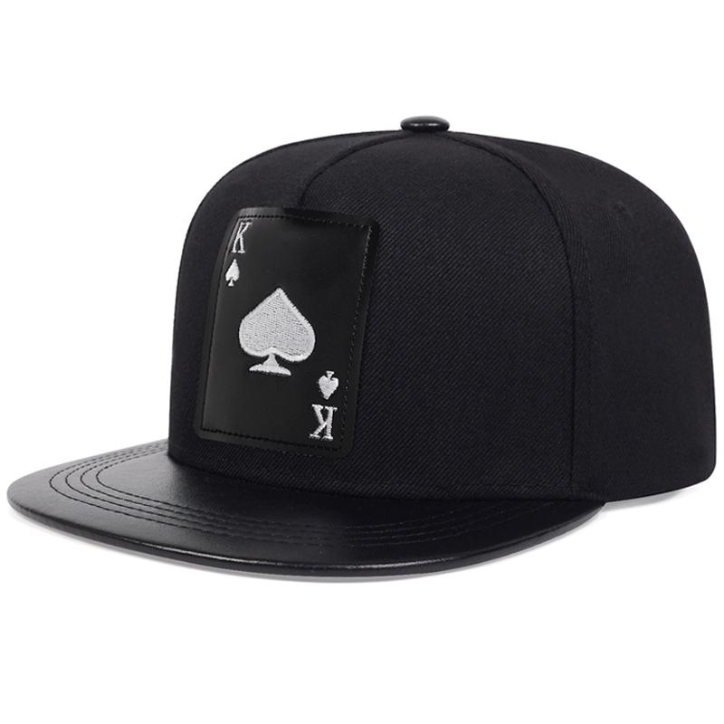Mode Neuer Flacher Rand Hut Poker Pik Ass Pik König Street Dance Hip Hop Hut Outdoor Freizeit Sport Sonnenschutzhut Baseballmütze black