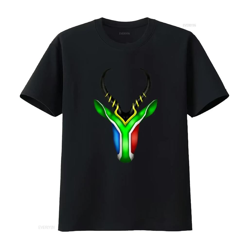 Südafrika Springbok Print T-Shirt Einzigartiges Design Bequemer Stoff Perfekt für Sport und Freizeitwear vintage Gewaschen