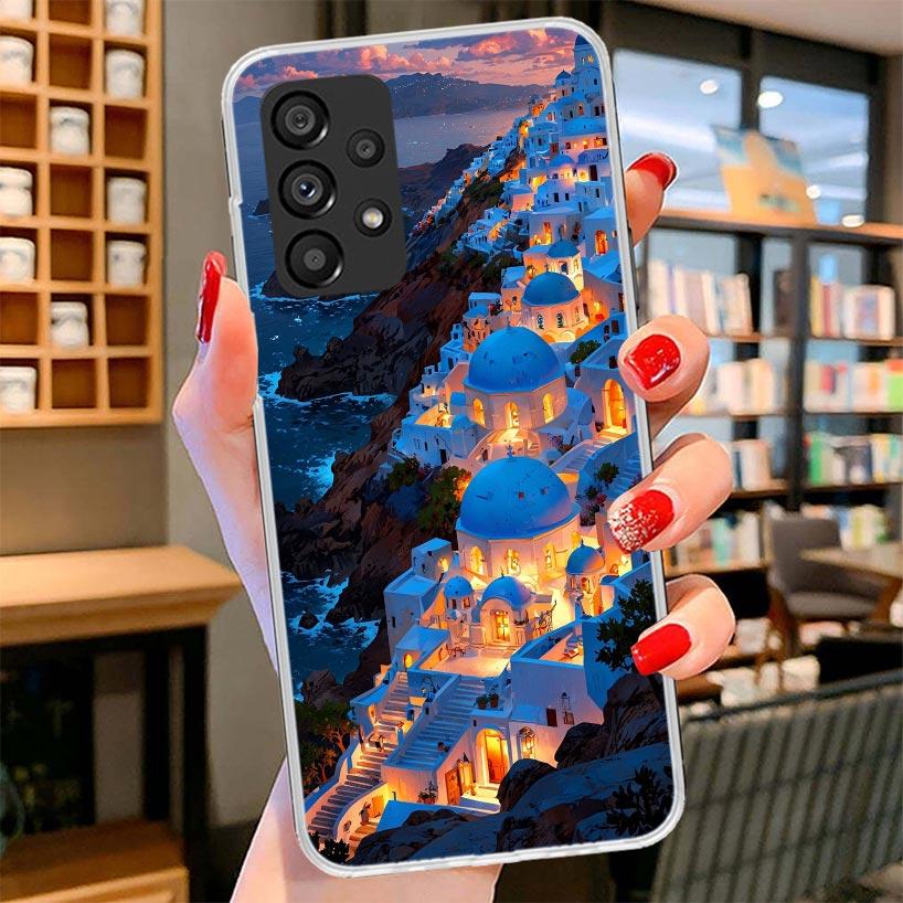 Greece In Summer Santorini Phone Case For Samsung Galaxy A12 A22 A32 A52 A72 A02S Phone Case Note 20 Ultra 10 S10 Plus A51 A71 A
