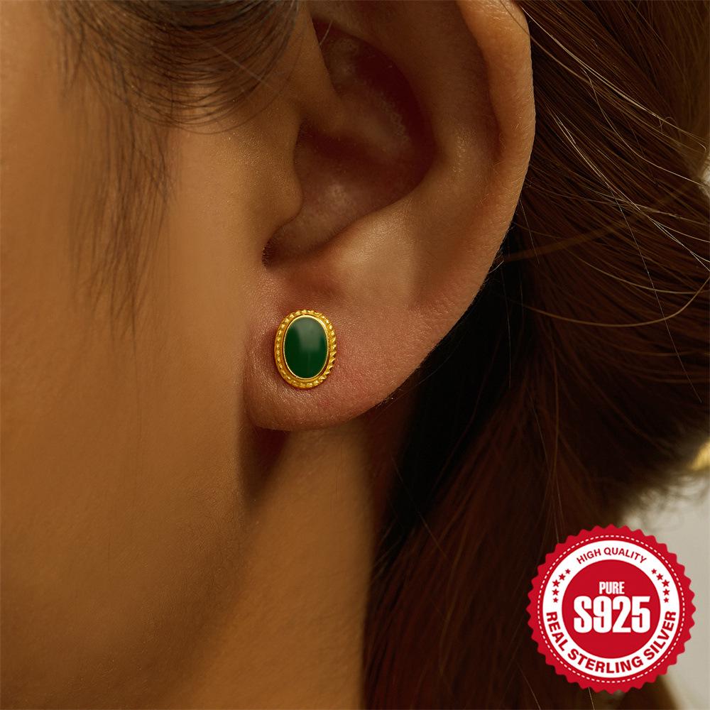 S925 Sterling Silver Teardrop Triangle Garnet Opal Piercing Stud Earrings