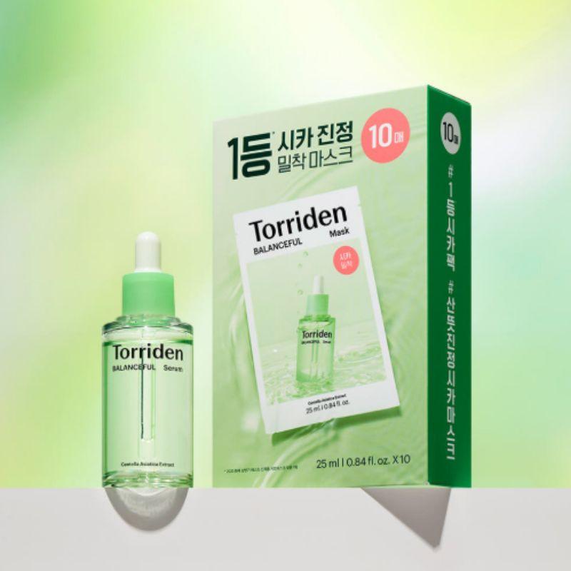 Torriden BALANCEFUL Cica Soothing Skincare Set 2pcs Cica Serum 50ml + Cica Mask Pack 10 Sheets Calming Hydration Care for Sensitive Skin
