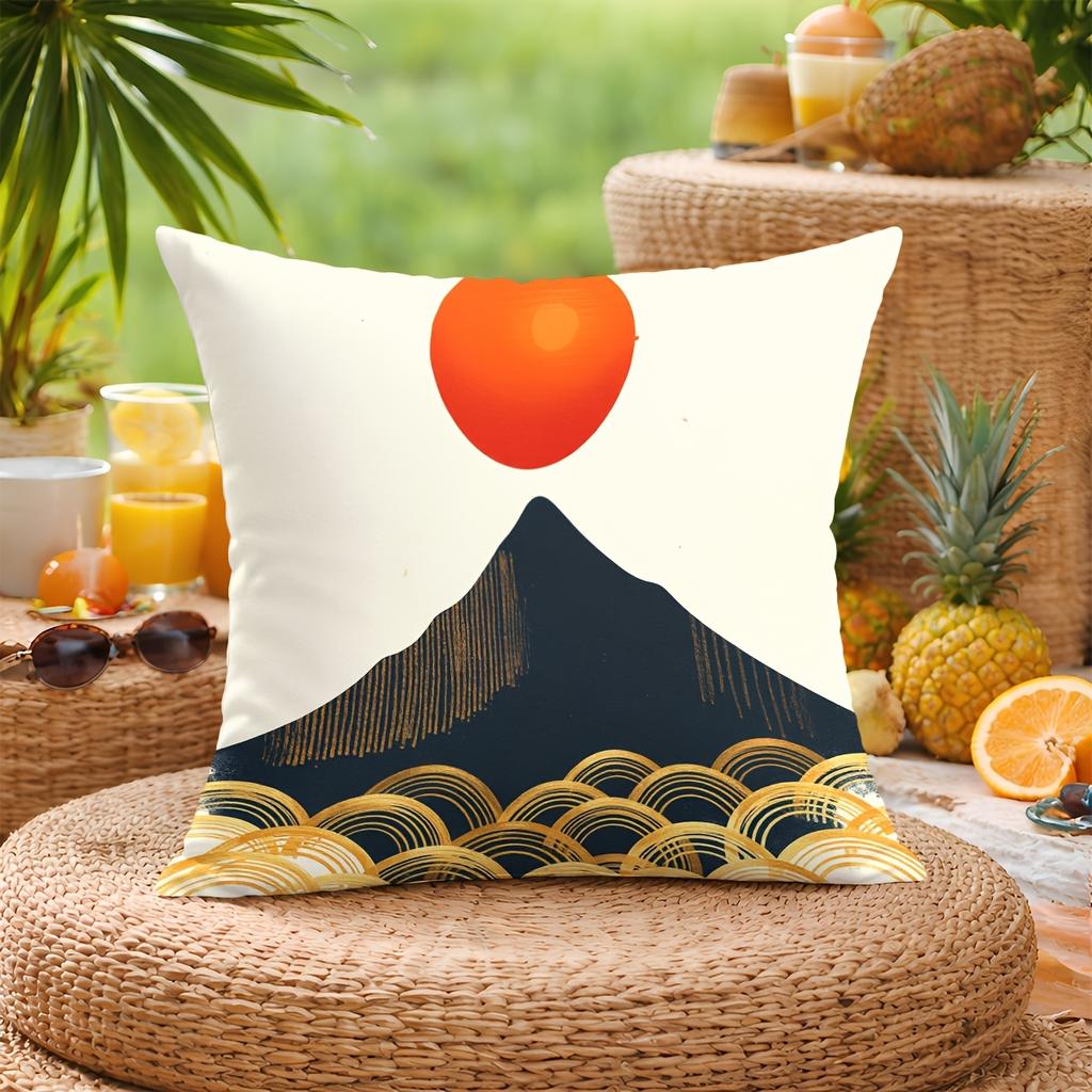 Japanese Mount Fuji Wave Sun Print Pillowcase Cushion Cover Asian Zen Home Decor Accent Throw for Bedroom