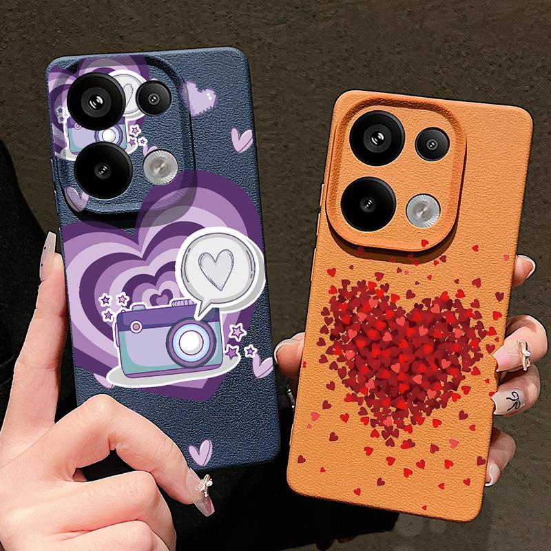 Cute Cartoon Love Hearts Case For Xiaomi 13T Pro Redmi Note 15 Pro 4G Redmi Note 14 13 Pro+ 5G Leather Texture Silicone Cover