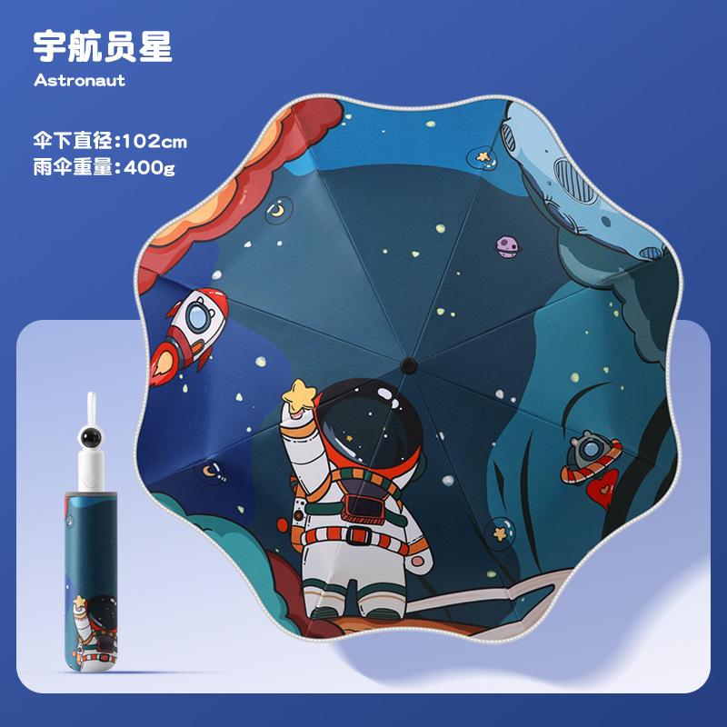 New 8-bone three-fold vinyl safety corner children's umbrella joint automatic umbrella astronaut handle