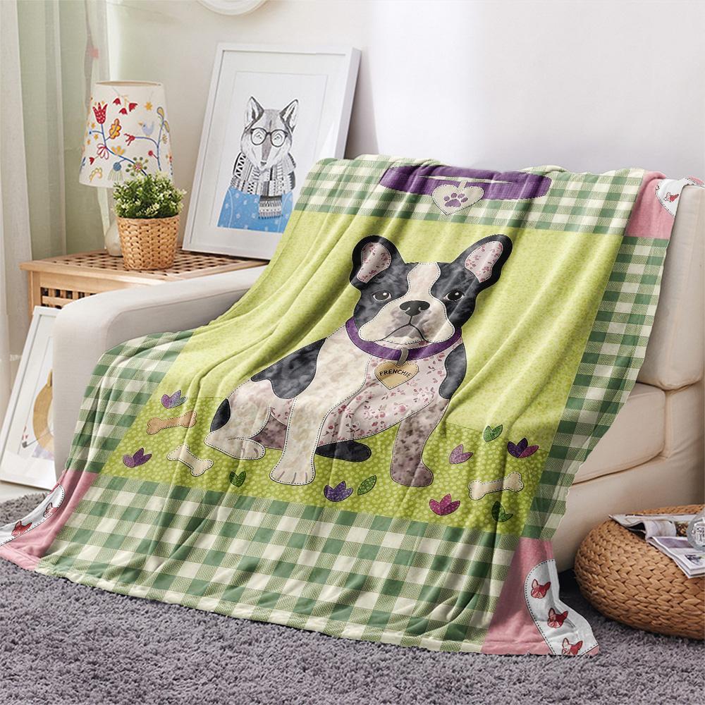 1Pc Cute Dog Patchwork Print Flannel Blanket High Quality Warm Comfortable Cover for All Seasons Perfect for Gifts Home Decor