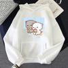 Cute Peach Cat Cartoon Hoodies Bubble Tea Sweatshirt Mujer Camisetas Black Top Winter Kawaii Graphic Long Sleeve Clothing
