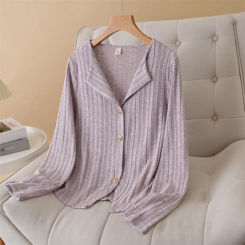

2025 Spring Plus Size V-Neck Long Sleeve Cardigan for Women - Casual, Slimming Fit Jacket 4XL фіолетовий