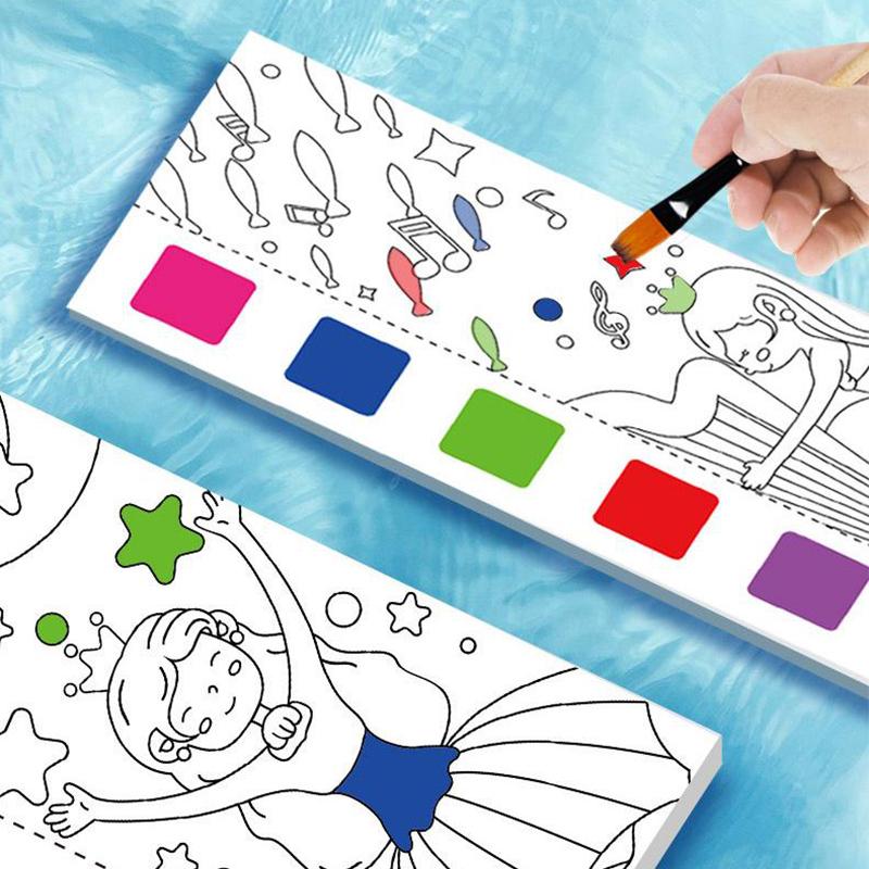 12 Sheets/Set Portable Watercolor Painting Book Coloring Book With Paint Brush Book Kids Graffiti Picture Drawing Stationery
