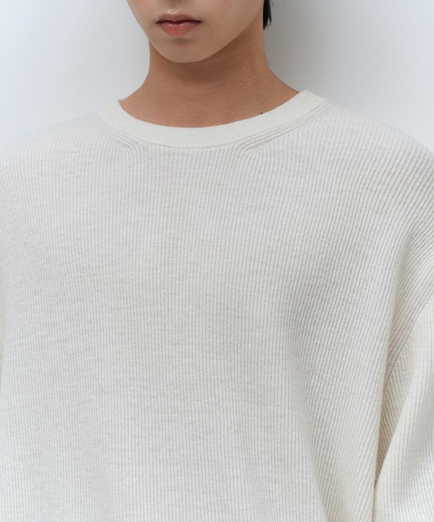 MUSINSA STANDARD [Victoria Wool] Minimal Ribbed Crew Neck Knit [Cream]