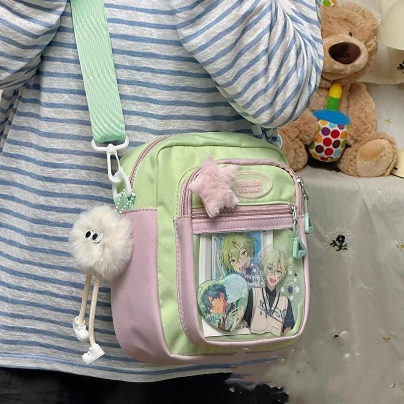 Schoolbag Women's Green Kawaii Ita Bags Fashion Patchwork Nylon Diy Badge Crossbody Shoulder Bags Harajuku Casual Subculture Bolso Mujer