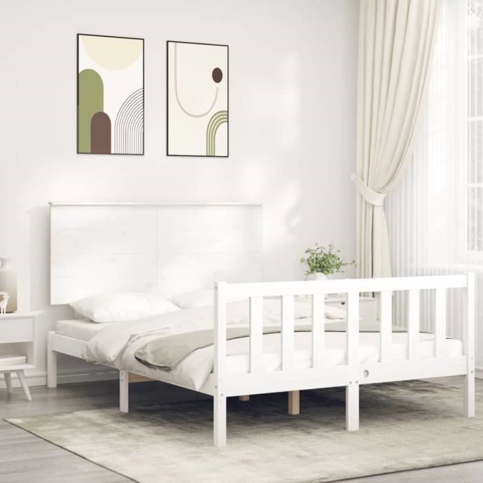 VidaXL Bed Frame with Headboard White 140x190 Cm Solid Wood 3193382