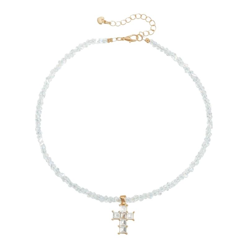 A52E Fashion Forward Crystal Adorned Clavicle Chain Crucifix Charm Pendant Necklace