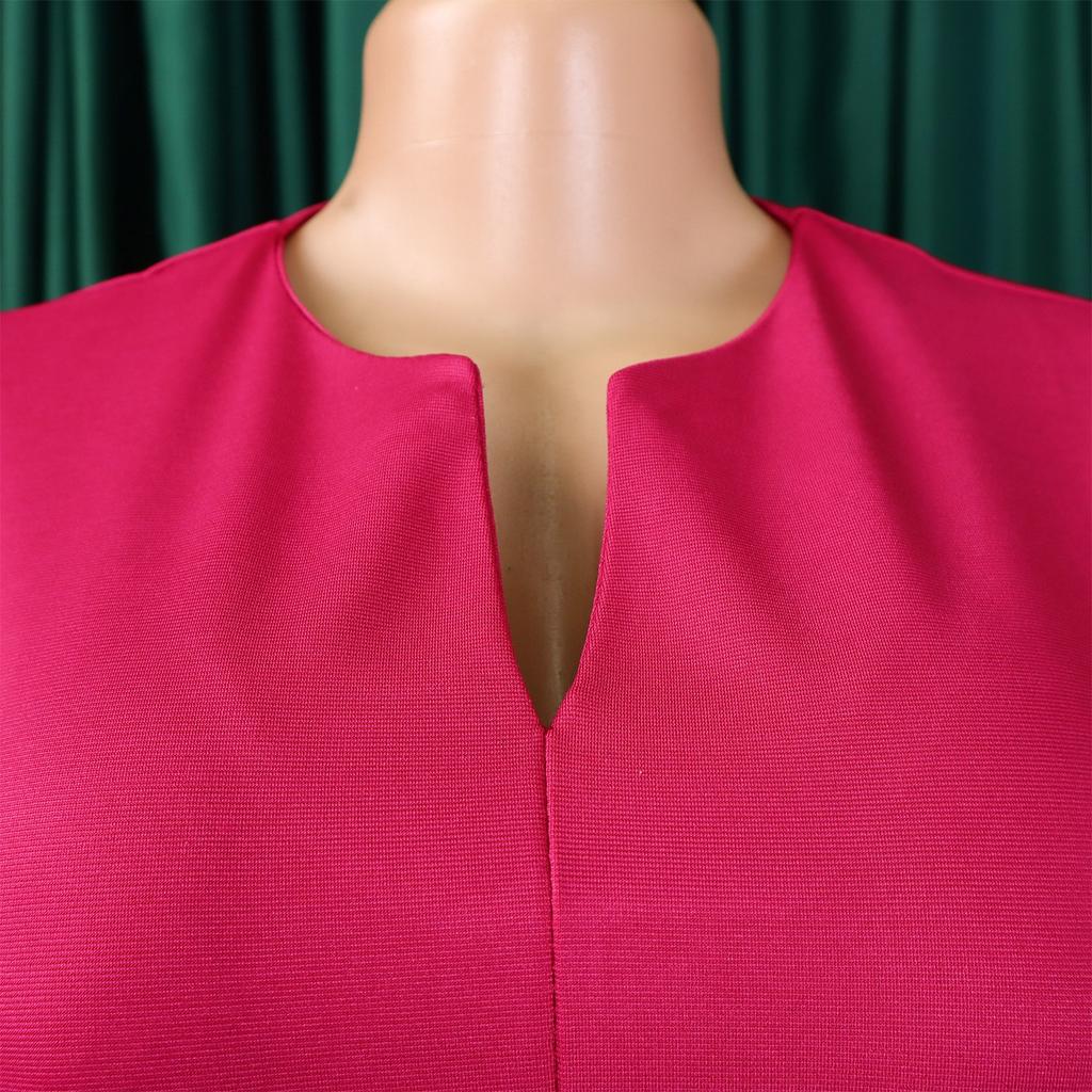 Office Ladies Dresses Short Sleeve Plus Size Xxxl Pleated Mid Calf Fashion Professional Female Dress