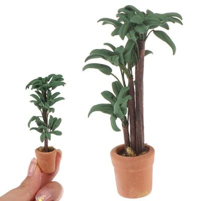 1:12 Vasos de Planta em Vaso Miniatura para Casa de Bonecas Planta de Folhas Verdes Decoração de Jardim Coleção de Casa de Bonecas Brinquedos para Crianças