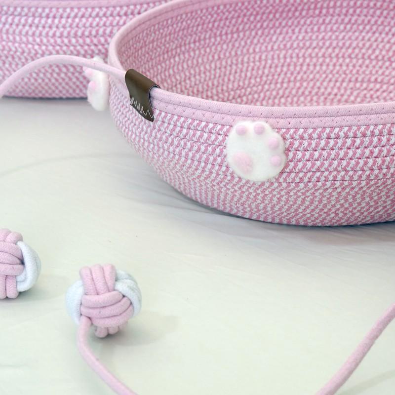 Cama para Gatos de Ratán Tejida a Mano con Rascador Bola Interactiva Cuerda de Algodón Lavable Nido para Mascotas de Todas las Estaciones Gatos